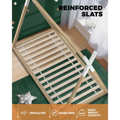 BF-W-A6-TIP-WHWD Oikiture Wooden Bed Frame Single Timber Teepee Bedframe Mattress Base Platform