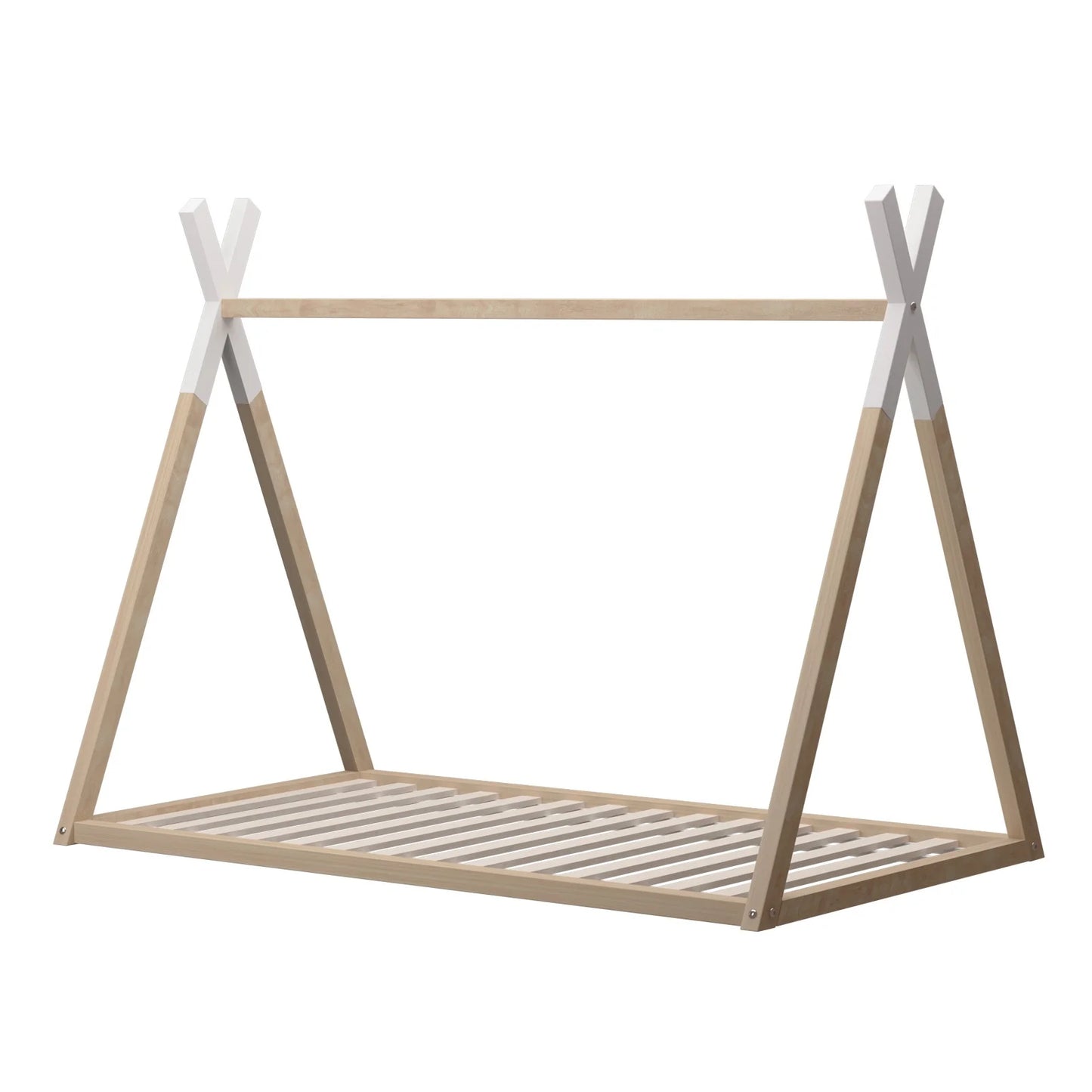 BF-W-A6-TIP-WHWD Oikiture Wooden Bed Frame Single Timber Teepee Bedframe Mattress Base Platform