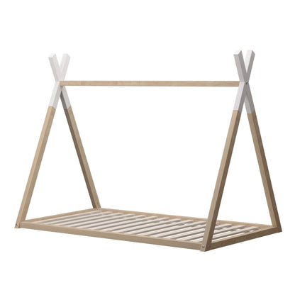 BF-W-A6-TIP-WHWD Oikiture Wooden Bed Frame Single Timber Teepee Bedframe Mattress Base Platform