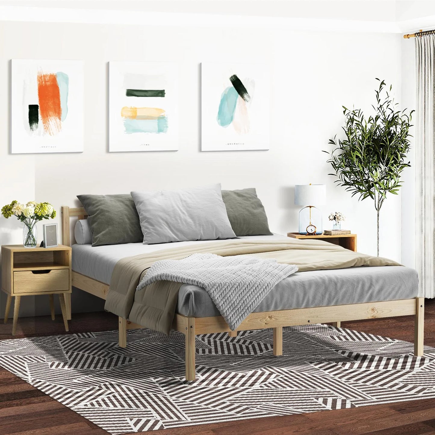 BF-W-B9-BF69-D-WD Oikiture Bed Frame Double Size Wood Mattress Base Wooden Timber Platform Bedroom