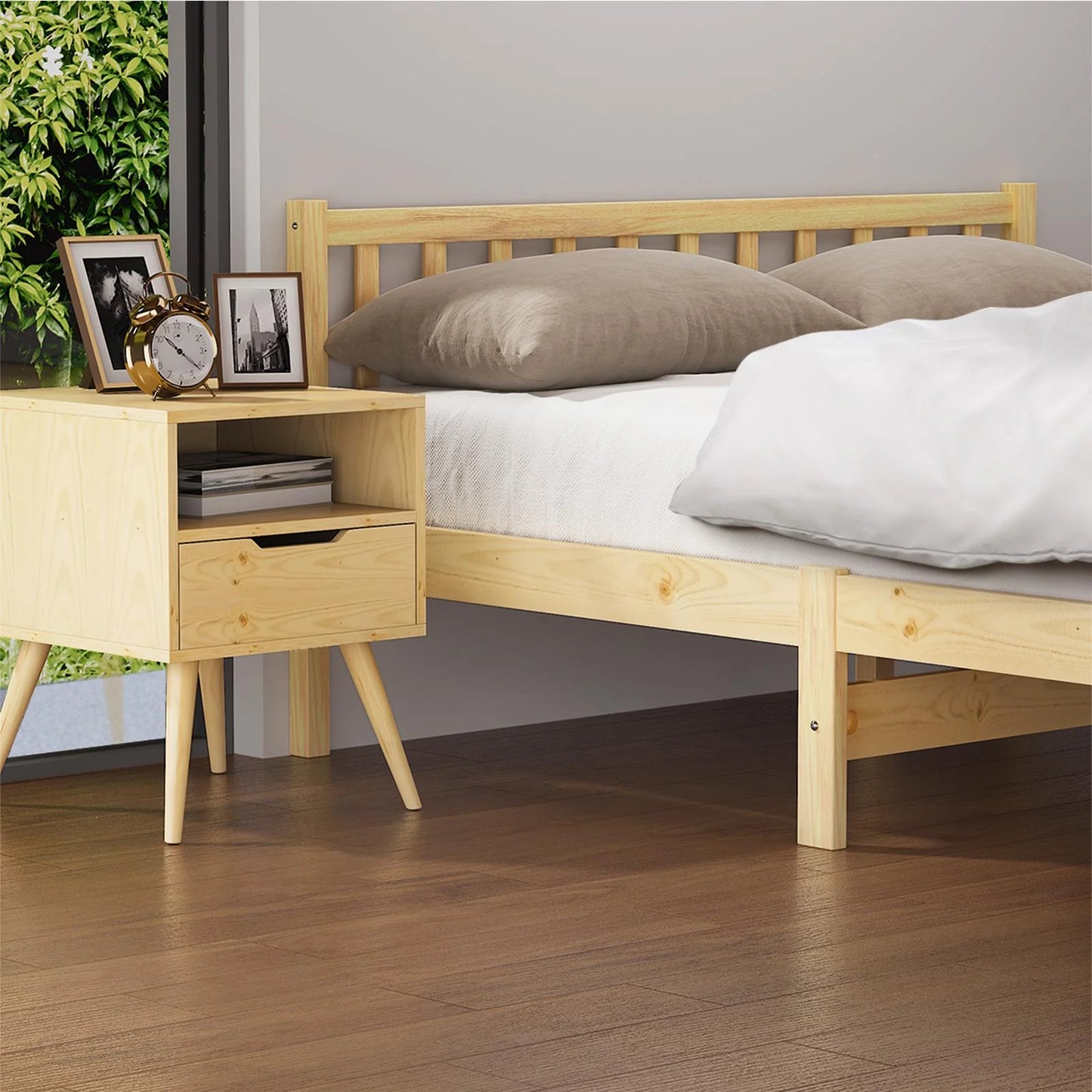 BF-W-B9-BF69-D-WD Oikiture Bed Frame Double Size Wood Mattress Base Wooden Timber Platform Bedroom