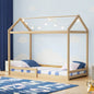 BF-W-B-DELL-S-WD Oikiture Kids Wooden Bed Frame House Beds Base Timber with Fence Single Natural