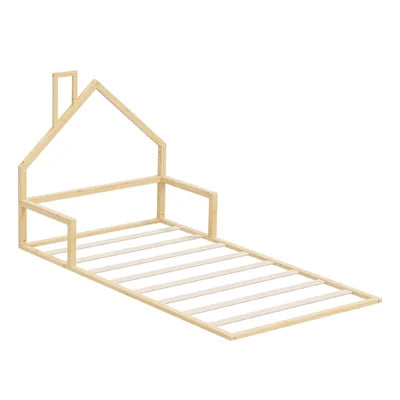 BF-W-B-HAMM-KS-WD Oikiture Wooden Kids Bed Frame Floor Beds Chimney Platform King Single Natural