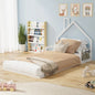 BF-W-B-HAMM-KS-WH Oikiture Wooden Kids Bed Frame Floor Beds Chimney Platform King Single White