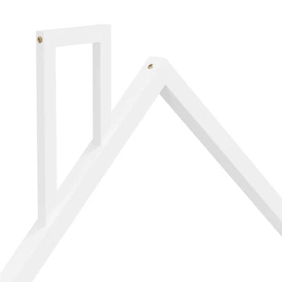 BF-W-B-HAMM-KS-WH Oikiture Wooden Kids Bed Frame Floor Beds Chimney Platform King Single White