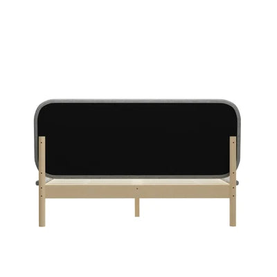 BF-W-B-IRIS-Q-GY-AB Oikiture Wooden Bed Frame with Padded Fabric Edges Pine Headboard Base Queen