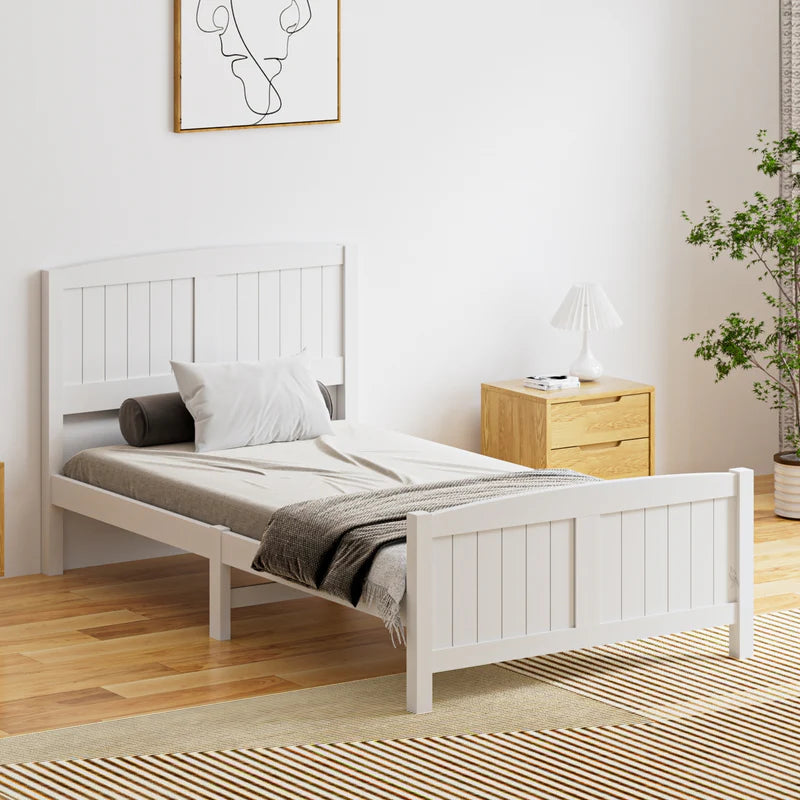 BF-W-B-META-KS-WH-AB Oikiture Bed Frame King Single Wooden Base Timber Platform White