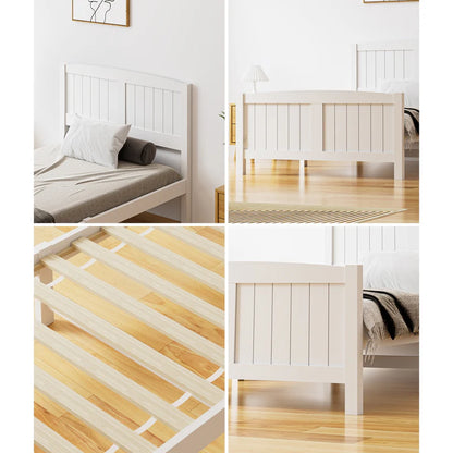 BF-W-B-META-KS-WH-AB Oikiture Bed Frame King Single Wooden Base Timber Platform White