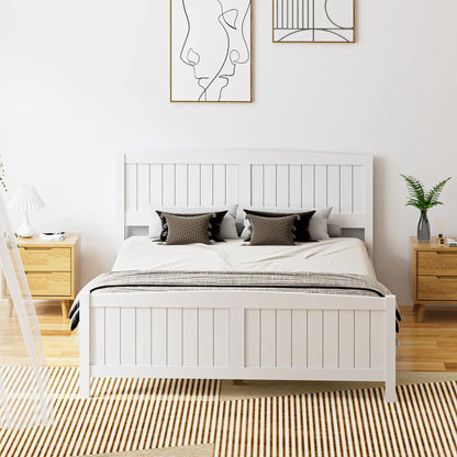 BF-W-B-META-Q-WH-AB Oikiture Bed Frame Queen Size Wooden Base Timber Platform White