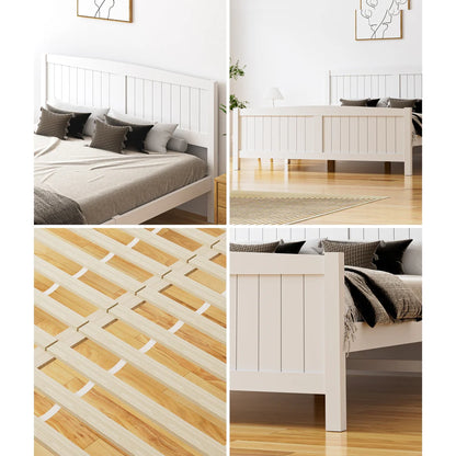 BF-W-B-META-Q-WH-AB Oikiture Bed Frame Queen Size Wooden Base Timber Platform White