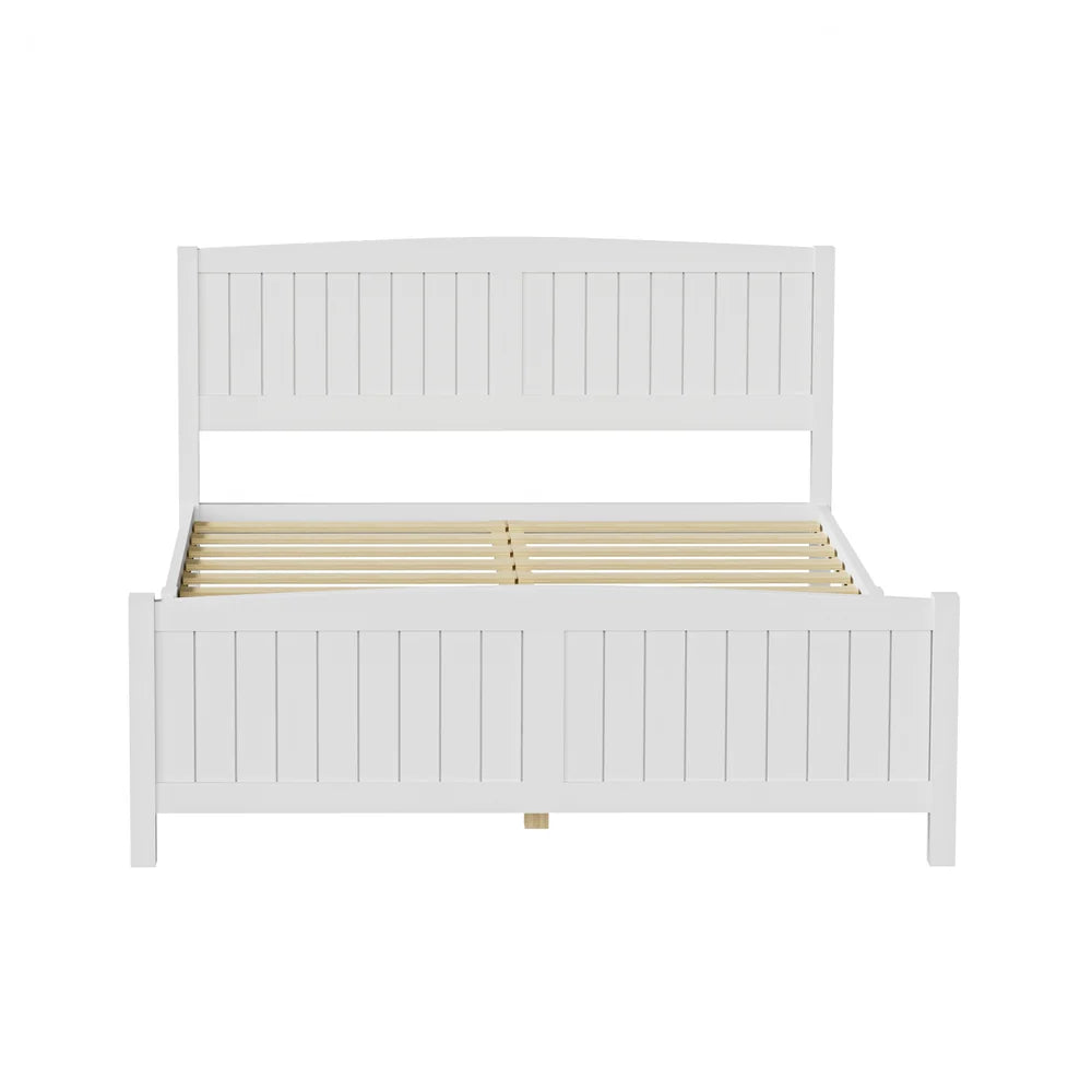 BF-W-B-META-Q-WH-AB Oikiture Bed Frame Queen Size Wooden Base Timber Platform White