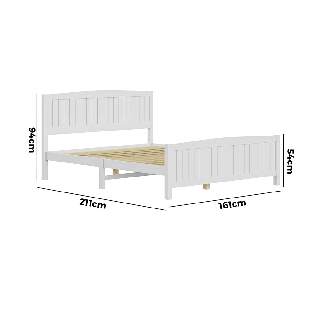 BF-W-B-META-Q-WH-AB Oikiture Bed Frame Queen Size Wooden Base Timber Platform White