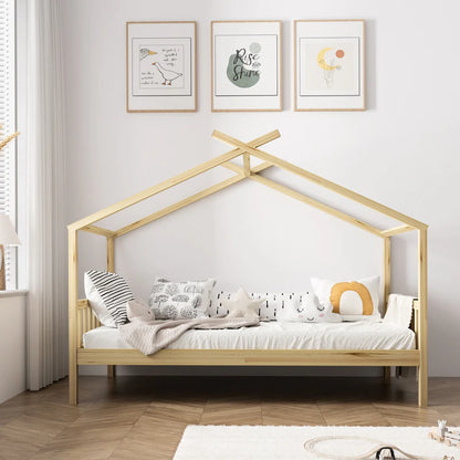 BF-W-B-TOMI-WD Oikiture Bed Frame Wooden Kids Single Timber House Beds
