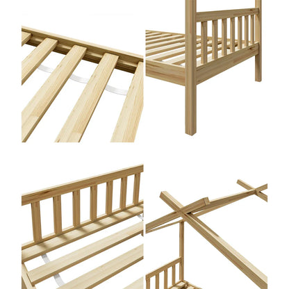 BF-W-B-TOMI-WD Oikiture Bed Frame Wooden Kids Single Timber House Beds
