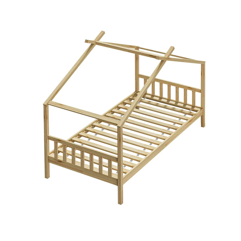 BF-W-B-TOMI-WD Oikiture Bed Frame Wooden Kids Single Timber House Beds