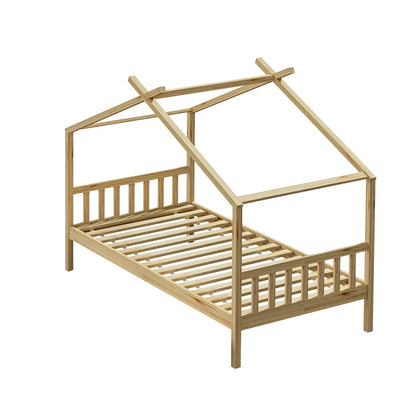 BF-W-B-TOMI-WD Oikiture Bed Frame Wooden Kids Single Timber House Beds