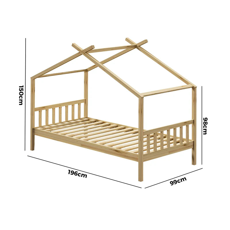 BF-W-B-TOMI-WD Oikiture Bed Frame Wooden Kids Single Timber House Beds