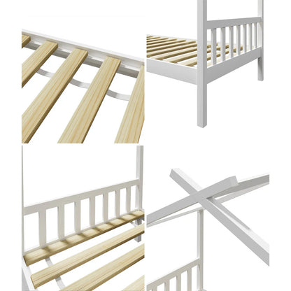 BF-W-B-TOMI-WH Oikiture Bed Frame Wooden Kids Single Timber House Beds White