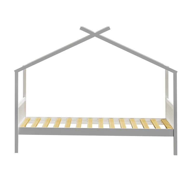 BF-W-B-TOMI-WH Oikiture Bed Frame Wooden Kids Single Timber House Beds White