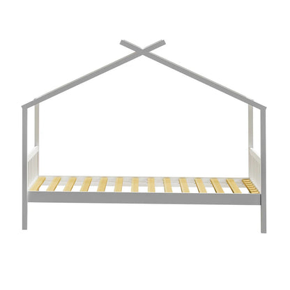BF-W-B-TOMI-WH Oikiture Bed Frame Wooden Kids Single Timber House Beds White
