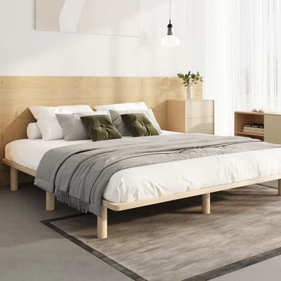 BF-W-C1-K-WD-AB Oikiture Bed Frame King Size Wooden Bed Base Platform Timber