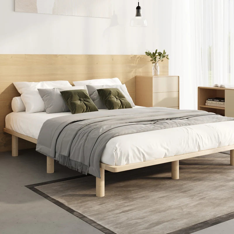 BF-W-C1-Q-WD-AB Oikiture Bed Frame Queen Size Wooden Bed Base Platform Timber
