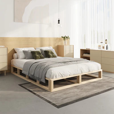 BF-W-C2-Q-WD-AB Oikiture Bed Frame Queen Size Wooden Bed Base Platform Cage-like Base