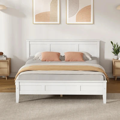 BF-W-KERR-D-WH Oikiture Double Wooden Bed Frame with Slatted Base Headboard Pine Timber White