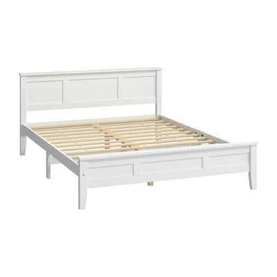 BF-W-KERR-D-WH Oikiture Double Wooden Bed Frame with Slatted Base Headboard Pine Timber White