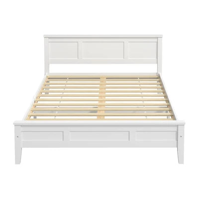 BF-W-KERR-D-WH Oikiture Double Wooden Bed Frame with Slatted Base Headboard Pine Timber White