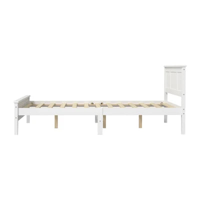 BF-W-KERR-D-WH Oikiture Double Wooden Bed Frame with Slatted Base Headboard Pine Timber White