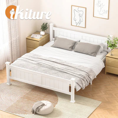 BF-W-B-NINO-D-WH-AB Oikiture Wooden Bed Frame Double Size without Storage Drawers Trundles