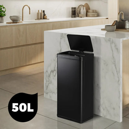 BIN-MT-B1-50L-BK Oikiture 50L Motion Sensor Bin Automatic Rubbish Trash Can Kitchen Black