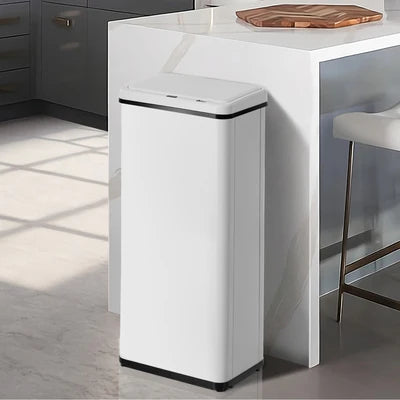 BIN-MT-B1-60L-WH Oikiture 60L Motion Sensor Rubbish Bin Kitchen Waste Can Stainless Steel White