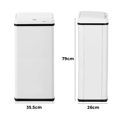 BIN-MT-B1-60L-WH Oikiture 60L Motion Sensor Rubbish Bin Kitchen Waste Can Stainless Steel White