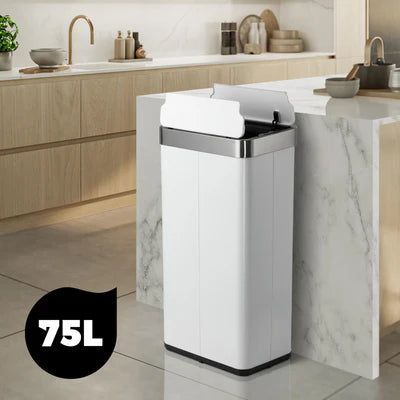 BIN-MT-B3-75L-WH Oikiture 75L Motion Sensor Bin Stainless Steel Automatic Rubbish Trash Can White