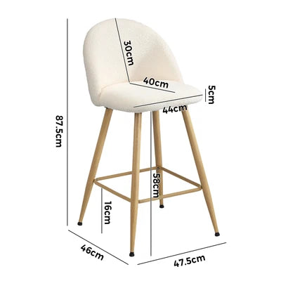 BS-AHB9-WHWD-2PC Oikiture 2x Bar Stools Kitchen Dining Chairs Counter Stool Boucle Padded Stools