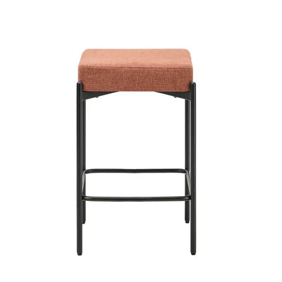 BS-D-KIM-OR-2PC Oikiture 2x Bar Stools Kitchen Counter Dining Chair Linen Seat Metal Orange