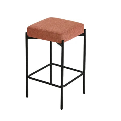 BS-D-KIM-OR-2PC Oikiture 2x Bar Stools Kitchen Counter Dining Chair Linen Seat Metal Orange