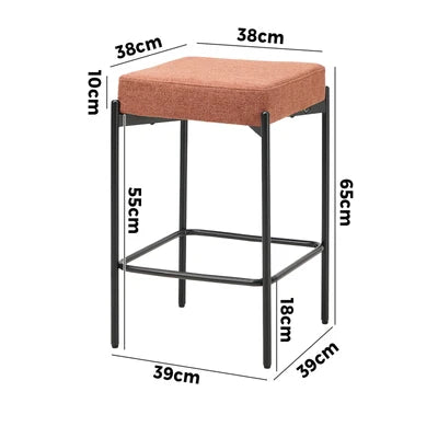 BS-D-KIM-OR-2PC Oikiture 2x Bar Stools Kitchen Counter Dining Chair Linen Seat Metal Orange