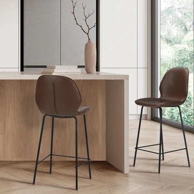 BS-D-RITZ-BR-2PC Oikiture 2x Bar Stools Kitchen Dining Chairs Counter Stool Leather Brown