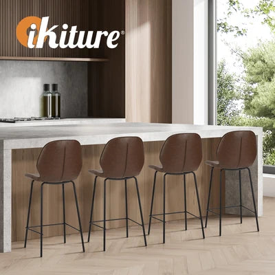 BS-D-RITZ-BR-2PC Oikiture 2x Bar Stools Kitchen Dining Chairs Counter Stool Leather Brown