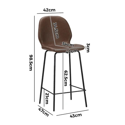 BS-D-RITZ-BR-2PC Oikiture 2x Bar Stools Kitchen Dining Chairs Counter Stool Leather Brown