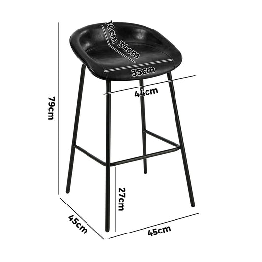 BS-E-CDX-BK-2PC Oikiture 2X Bar Stools Kitchen Dining Chair Metal Counter Stool PU Leather Black