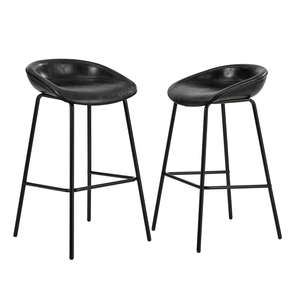 BS-E-CDX-BK-2PC Oikiture 2X Bar Stools Kitchen Dining Chair Metal Counter Stool PU Leather Black