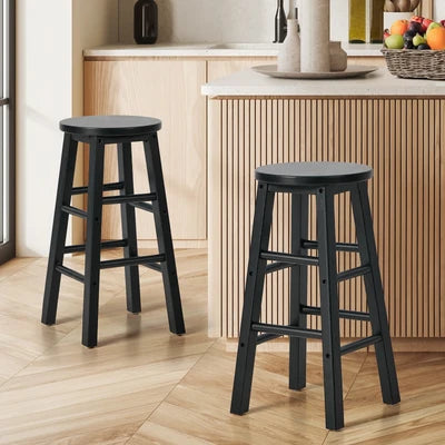 BS-FJ-AURA-BK-2PC Oikiture 2x Bar Stool Kitchen Counter Round Chair Split-Level Footrest Black