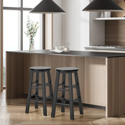 BS-FJ-AURA-BK-2PC Oikiture 2x Bar Stool Kitchen Counter Round Chair Split-Level Footrest Black