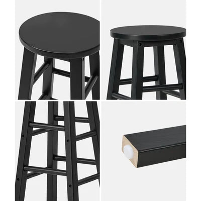 BS-FJ-AURA-BK-2PC Oikiture 2x Bar Stool Kitchen Counter Round Chair Split-Level Footrest Black