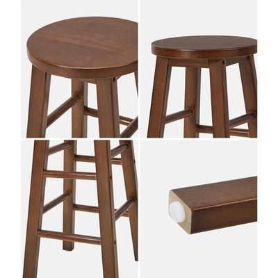 BS-FJ-AURA-WN-2PC Oikiture 2x Bar Stool Kitchen Counter Round Chair Split-Level Footrest Walnut