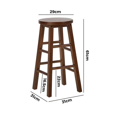 BS-FJ-AURA-WN-2PC Oikiture 2x Bar Stool Kitchen Counter Round Chair Split-Level Footrest Walnut
